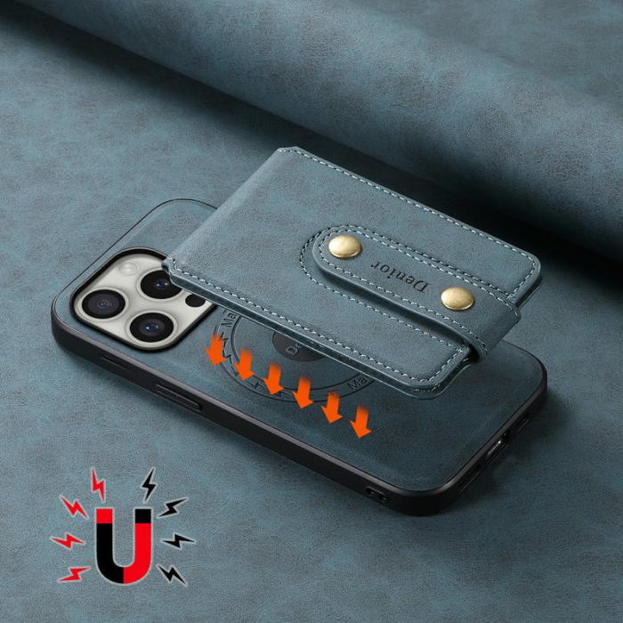 DENIOR - DENIOR D14 iPhone 16 Pro Max Skal Läder+PC+TPU Blå