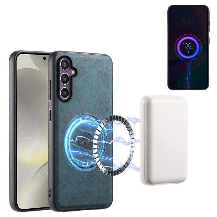 DENIOR - DENIOR D14 Samsung Galaxy S23 FE Fodral Äkta läder Blå