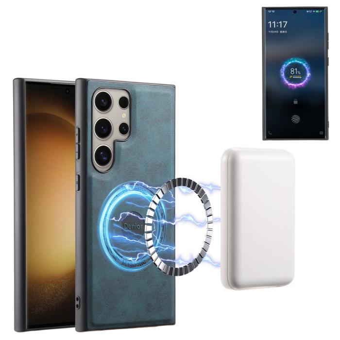 DENIOR - DENIOR D14 Samsung Galaxy S23 Ultra Magnetiskt Fodral PU+PC Blå