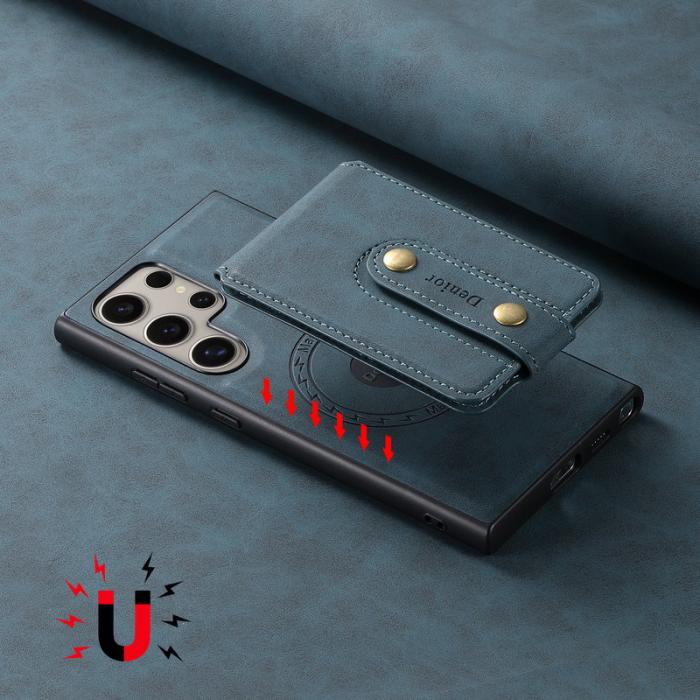 DENIOR - DENIOR D14 Samsung Galaxy S23 Ultra Magnetiskt Fodral PU+PC Blå