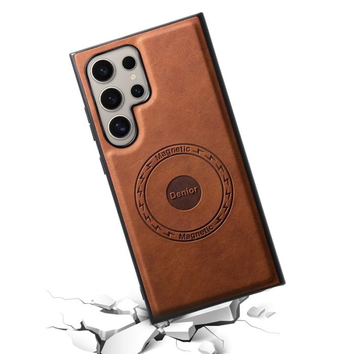 DENIOR - DENIOR D14 Samsung Galaxy S23 Ultra Magnetiskt Fodral PU+PC+TPU Brun