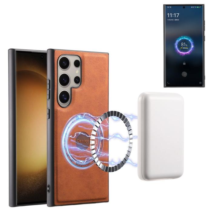 DENIOR - DENIOR D14 Samsung Galaxy S23 Ultra Magnetiskt Fodral PU+PC+TPU Brun