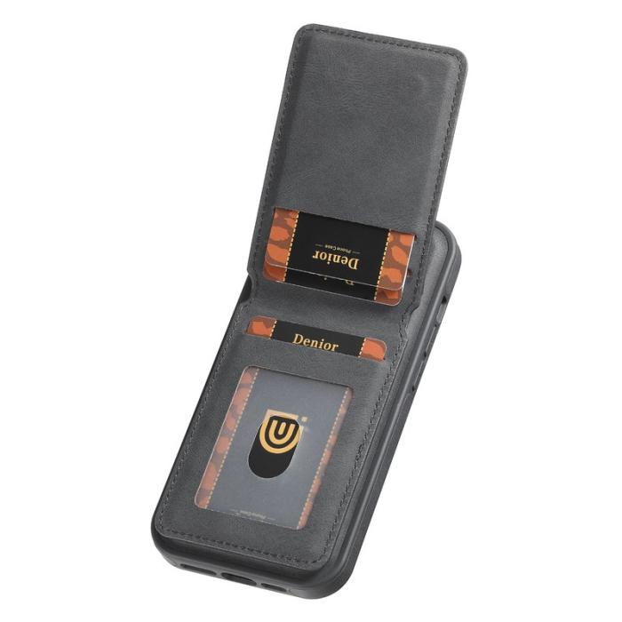 DENIOR - DENIOR D17 iPhone 15 Pro Skal Äkta Läder Med Ställ - Svart