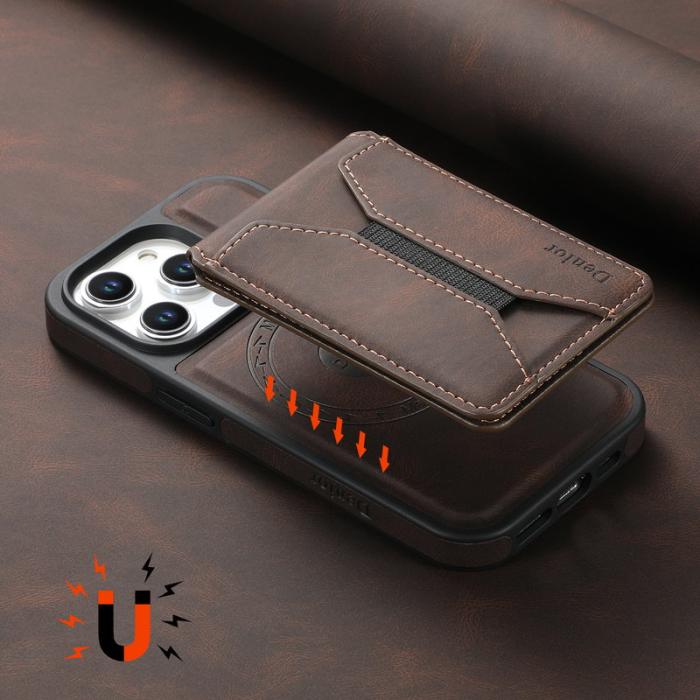 DENIOR - DENIOR D17 iPhone 15 Pro Skal Äkta Läder Avtagbar Kortficka - Brun