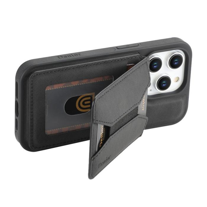 DENIOR - DENIOR D18 iPhone 15 Pro Fodral Ring Ställ i Läder+PC+TPU - Svart