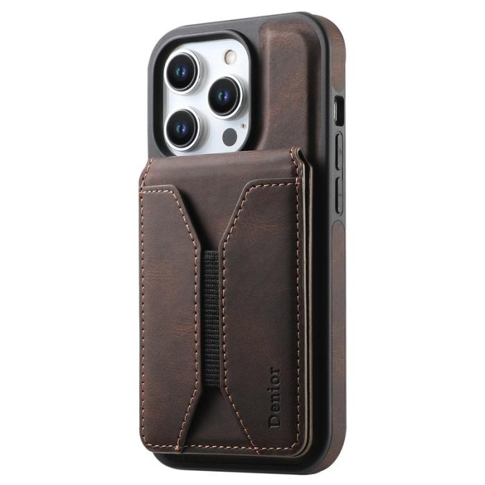 DENIOR - DENIOR D18 iPhone 15 Pro Fodral Läder+PC+TPU Brun