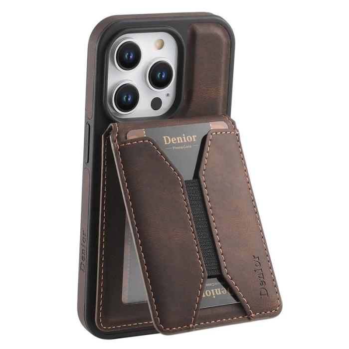 DENIOR - DENIOR D18 iPhone 15 Pro Fodral Läder+PC+TPU Brun