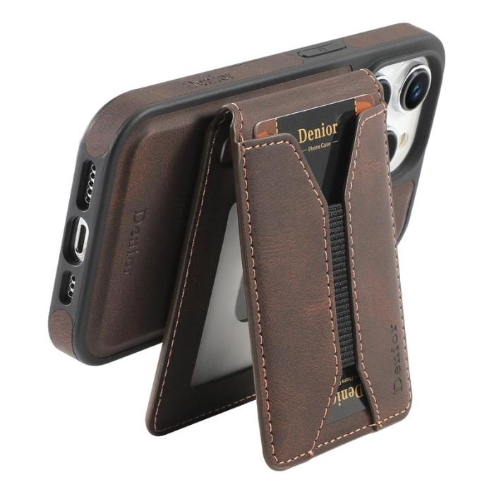 DENIOR - DENIOR D18 iPhone 15 Pro Fodral Läder+PC+TPU Brun