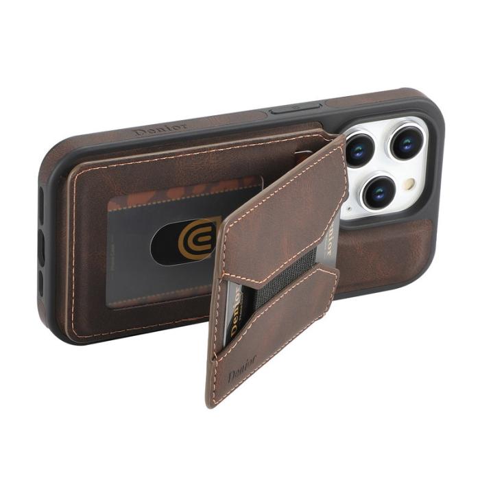 DENIOR - DENIOR D18 iPhone 15 Pro Fodral Läder+PC+TPU Brun
