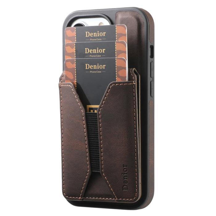 DENIOR - DENIOR D18 iPhone 15 Pro Max Fodral Läder med Ställning - Brun