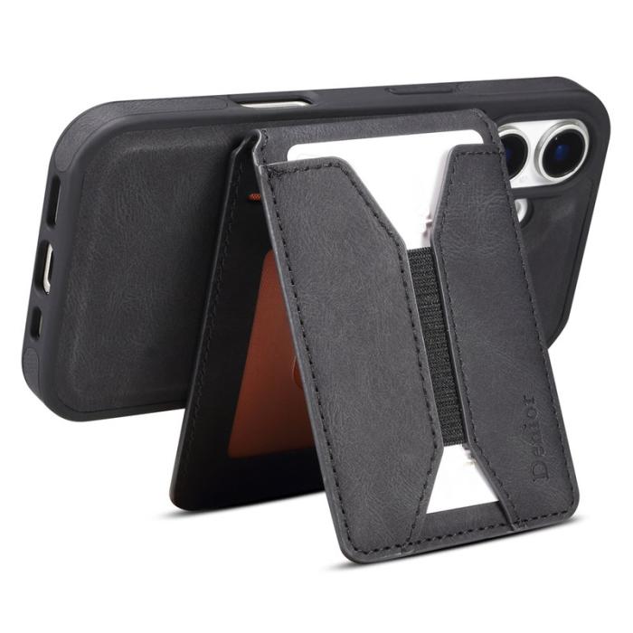 DENIOR - DENIOR D18 iPhone 16 Fodral Ring Ställ i Läder+PC+TPU - Svart
