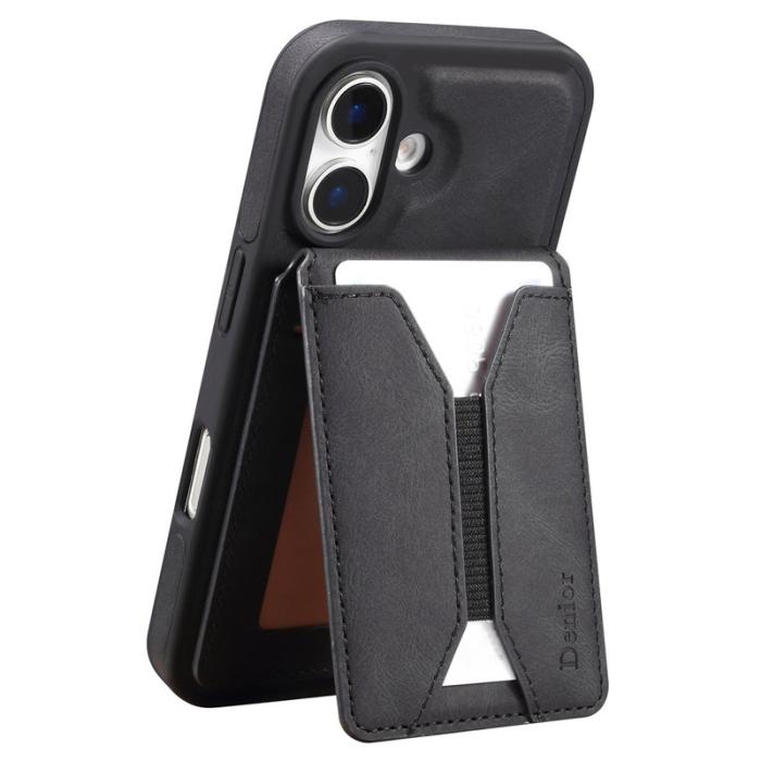 DENIOR - DENIOR D18 iPhone 16 Fodral Ring Ställ i Läder+PC+TPU - Svart