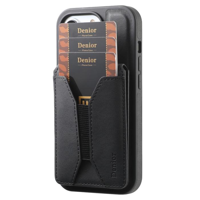 DENIOR - DENIOR D18 iPhone 16 Fodral Ring Ställ i Läder+PC+TPU - Svart