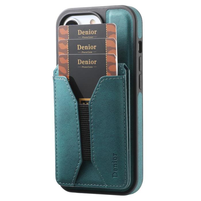 DENIOR - DENIOR D18 iPhone 16 Fodral Ring Ställ Läder+PC+TPU Blå