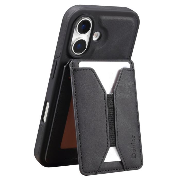 DENIOR - DENIOR D18 iPhone 16 Plus Fodral Ring Ställ Läder PC TPU Svart