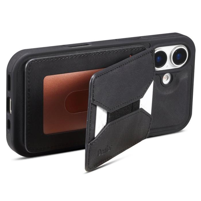 DENIOR - DENIOR D18 iPhone 16 Plus Fodral Ring Ställ Läder PC TPU Svart