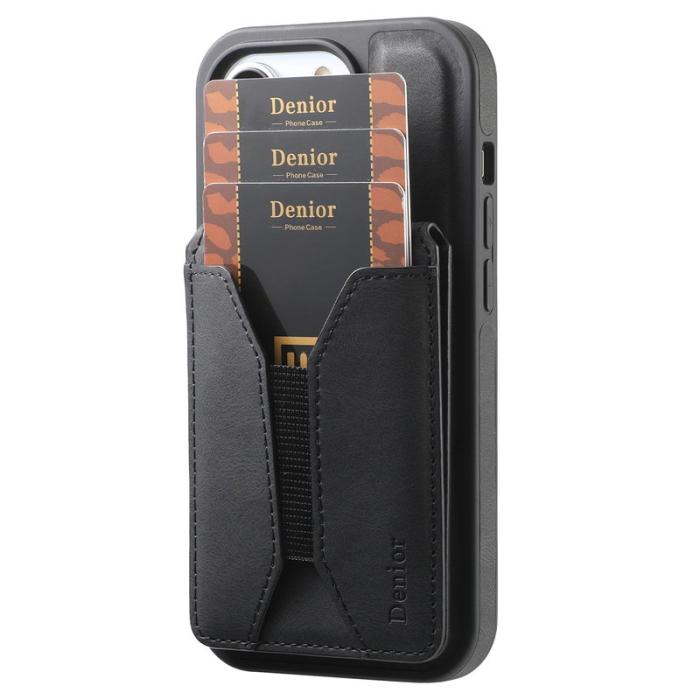 DENIOR - DENIOR D18 iPhone 16 Plus Fodral Ring Ställ Läder PC TPU Svart