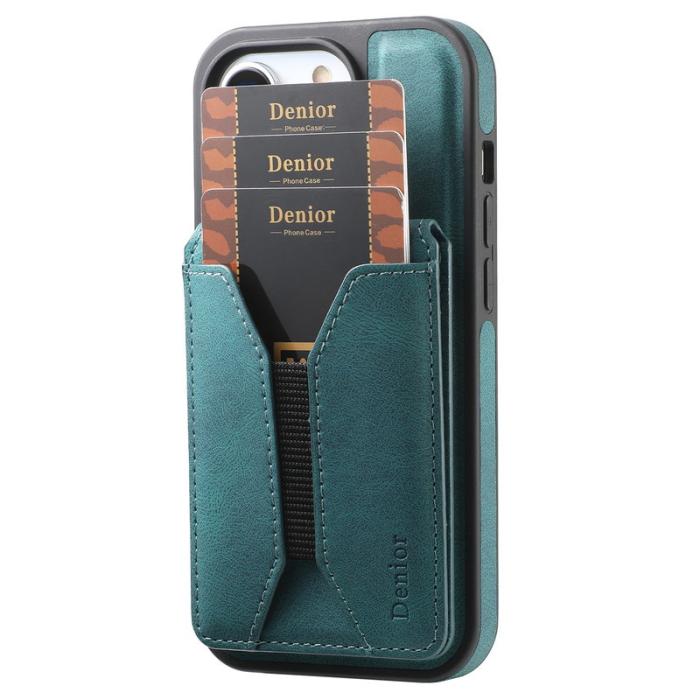 DENIOR - DENIOR D18 iPhone 16 Plus Fodral Ring Ställ i Läder PC TPU - Blå