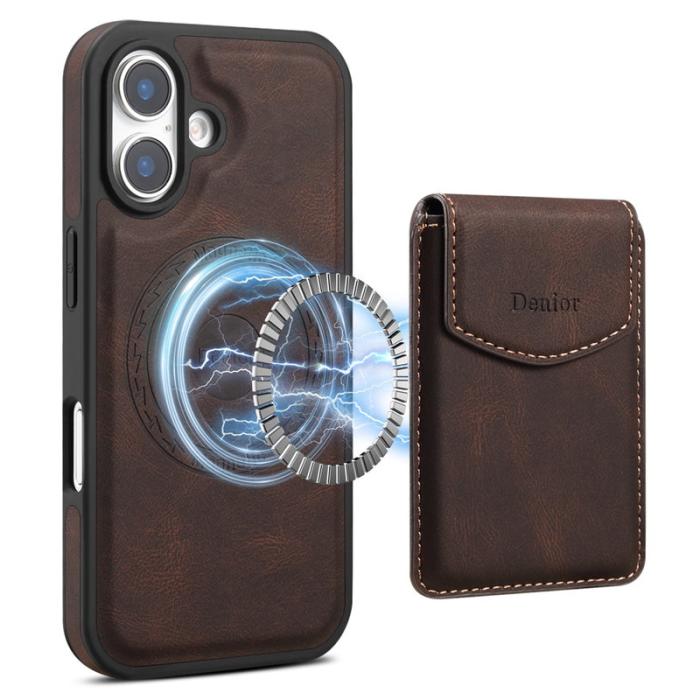 DENIOR - DENIOR D19 iPhone 16 Plus Skal Läder+PC+TPU Brun