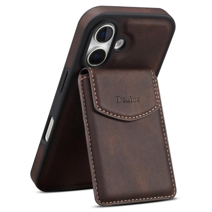 DENIOR - DENIOR D19 iPhone 16 Plus Skal Läder+PC+TPU Brun