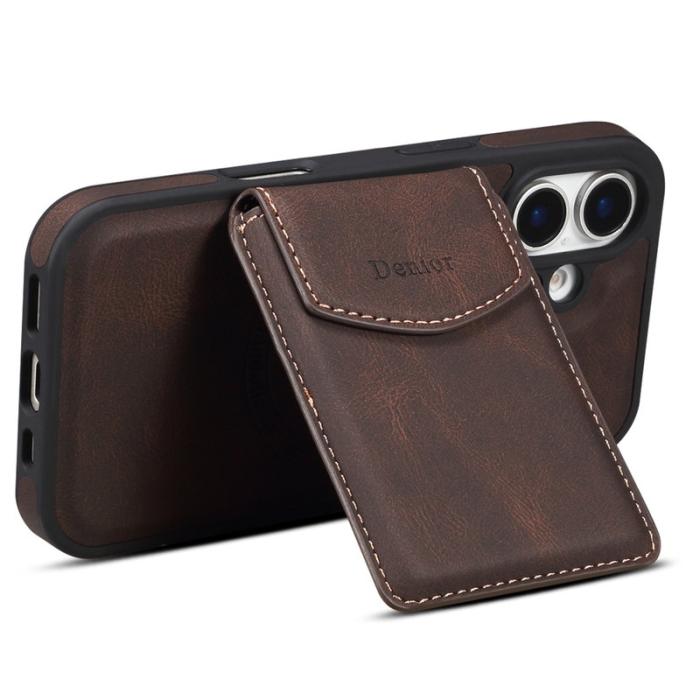 DENIOR - DENIOR D19 iPhone 16 Plus Skal Läder+PC+TPU Brun