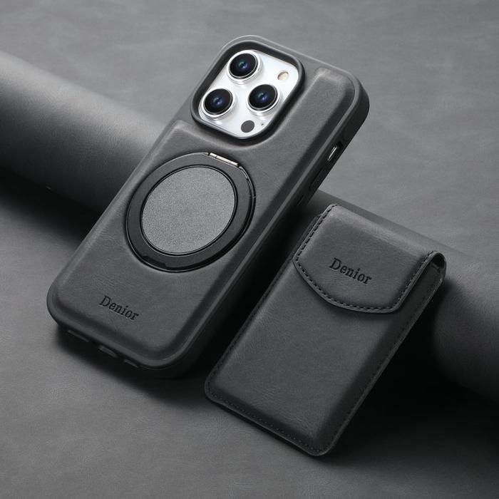DENIOR - DENIOR D20 iPhone 15 Pro Fodral Avtagbar Kortväska Läder+PC+TPU Svart