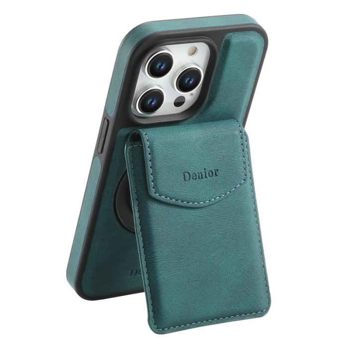 DENIOR - DENIOR D20 iPhone 15 Pro Fodral Avtagbar Kortväska Läder+PC+TPU Blå