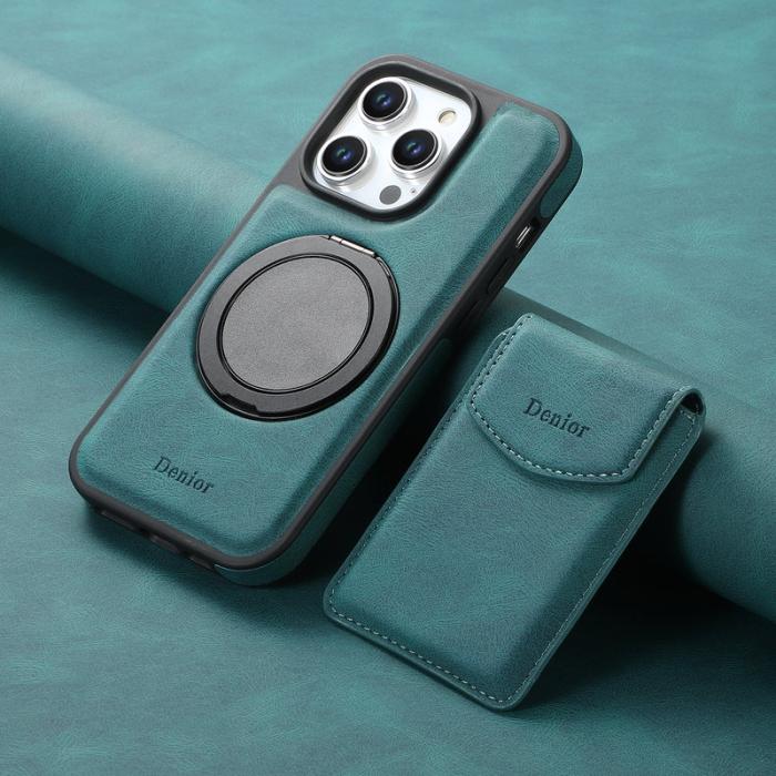 DENIOR - DENIOR D20 iPhone 15 Pro Fodral Avtagbar Kortväska Läder+PC+TPU Blå
