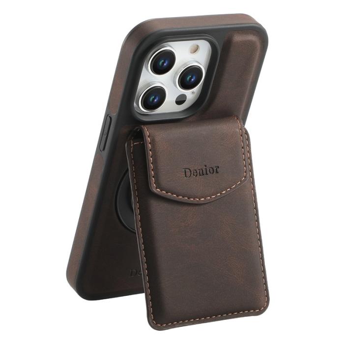 DENIOR - DENIOR D20 iPhone 15 Pro Max Fodral Avtagbar Kortväska Läder+PC+TPU - Brun