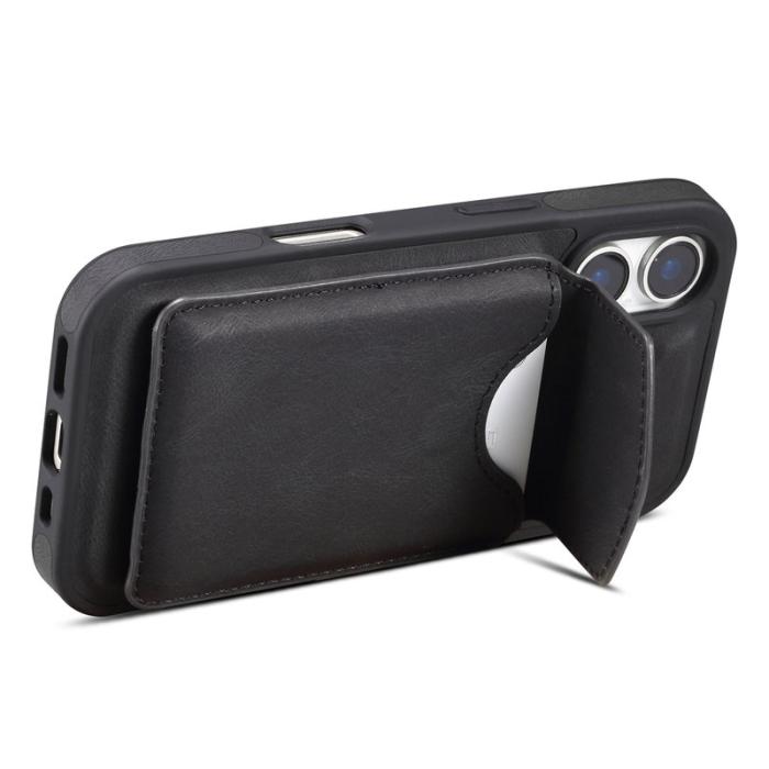 DENIOR - DENIOR D20 iPhone 16 Fodral Avtagbar Kortväska Läder+PC+TPU Svart