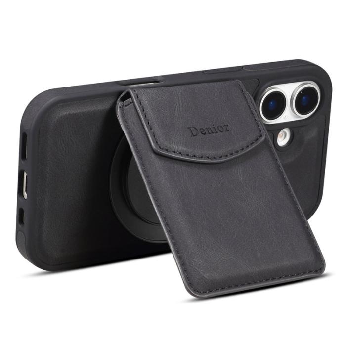 DENIOR - DENIOR D20 iPhone 16 Fodral Avtagbar Kortväska Läder+PC+TPU Svart