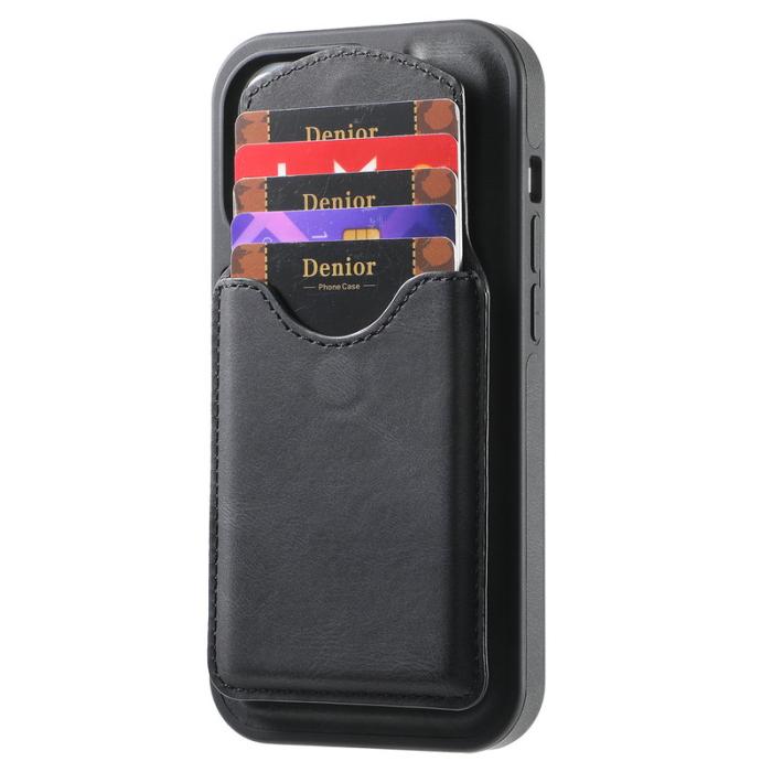 DENIOR - DENIOR D20 iPhone 16 Fodral Avtagbar Kortväska Läder+PC+TPU Svart