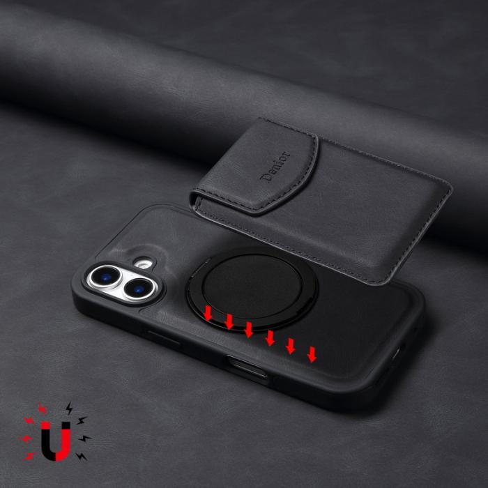 DENIOR - DENIOR D20 iPhone 16 Fodral Avtagbar Kortväska Läder+PC+TPU Svart