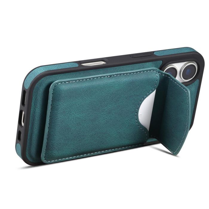 DENIOR - DENIOR D20 iPhone 16 Fodral Avtagbar Kortväska Läder+PC+TPU Blå