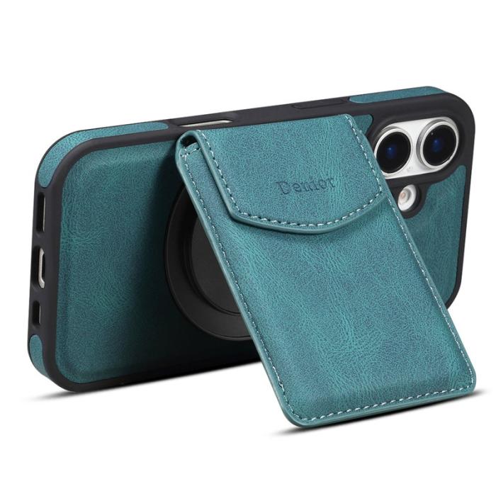 DENIOR - DENIOR D20 iPhone 16 Fodral Avtagbar Kortväska Läder+PC+TPU Blå