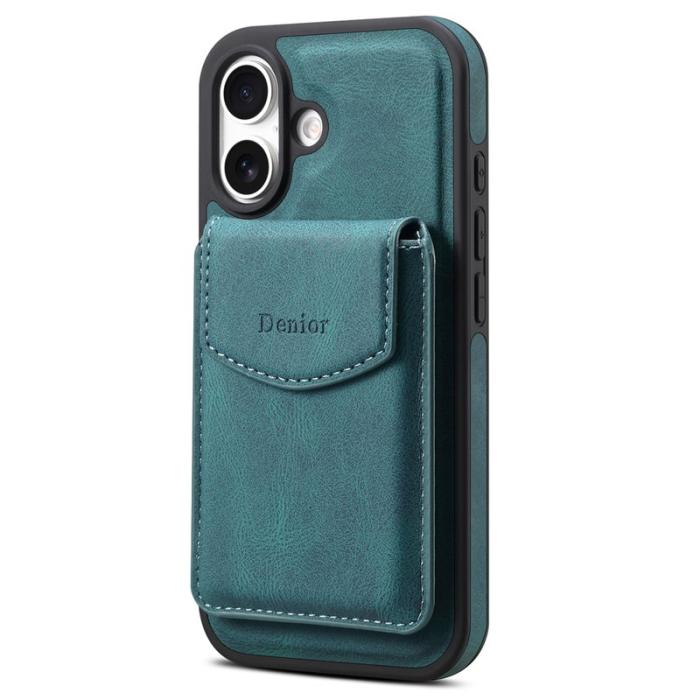 DENIOR - DENIOR D20 iPhone 16 Fodral Avtagbar Kortväska Läder+PC+TPU Blå