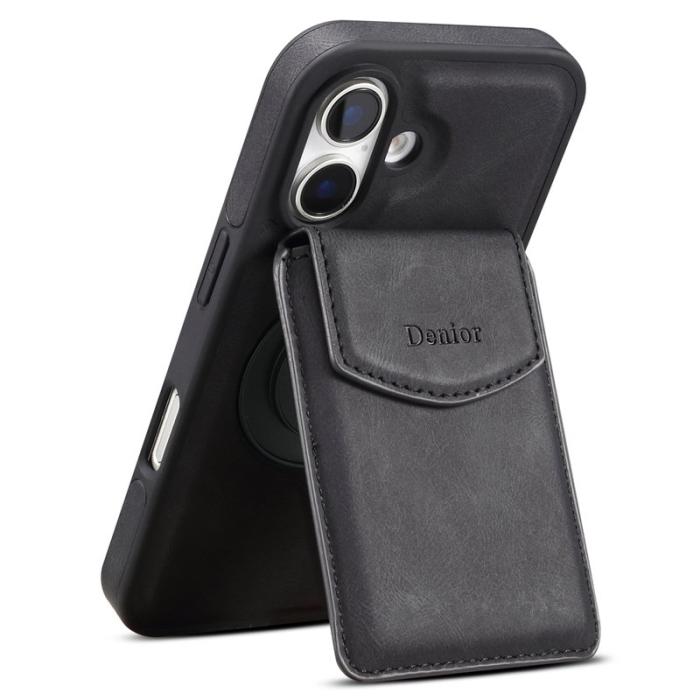 DENIOR - DENIOR D20 iPhone 16 Plus Fodral Avtagbar Kortväska Läder+PC+TPU Svart