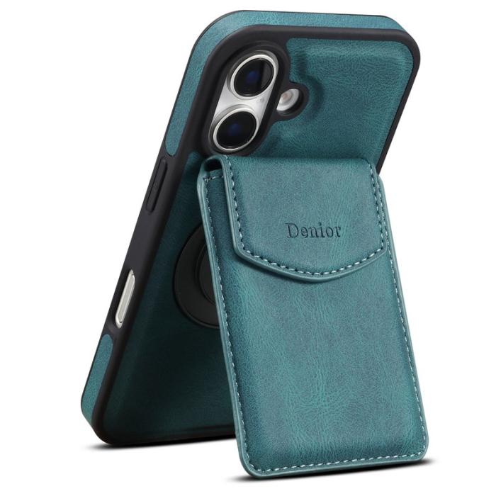 DENIOR - DENIOR D20 iPhone 16 Plus Fodral Avtagbar Kortväska Läder+PC Blå