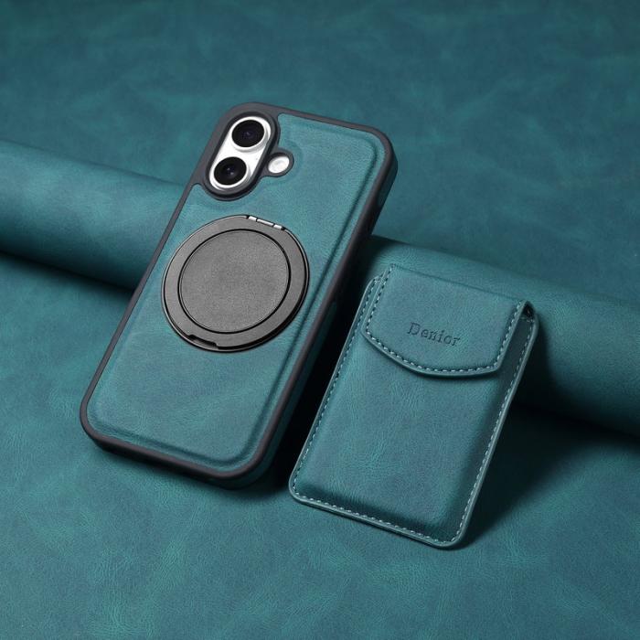 DENIOR - DENIOR D20 iPhone 16 Plus Fodral Avtagbar Kortväska Läder+PC Blå
