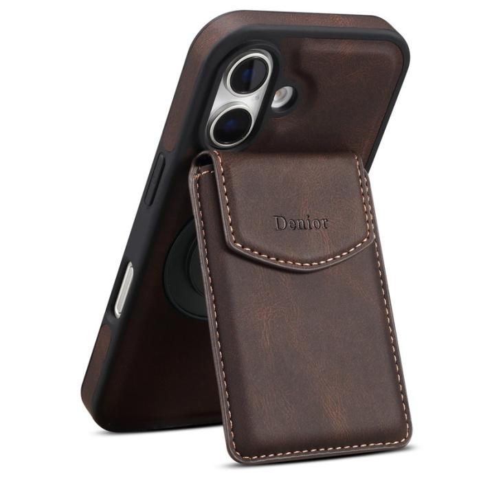 DENIOR - DENIOR D20 iPhone 16 Plus Fodral Avtagbar Kortväska Läder+PC+TPU Brun