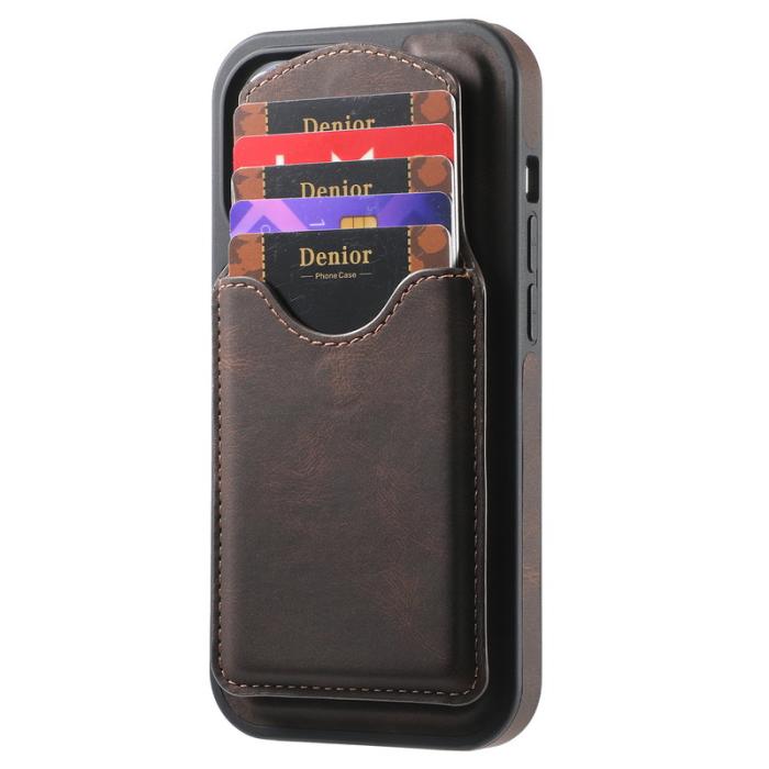 DENIOR - DENIOR D20 iPhone 16 Plus Fodral Avtagbar Kortväska Läder+PC+TPU Brun