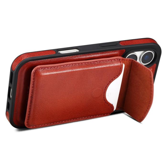 DENIOR - DENIOR D22 iPhone 16 Fodral Avtagbar Kortväska Äkta Läder Röd