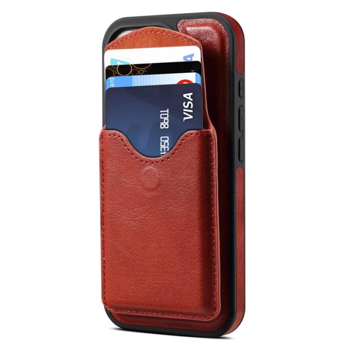 DENIOR - DENIOR D22 iPhone 16 Pro Fodral Avtagbar Kortväska Äkta Läder Röd