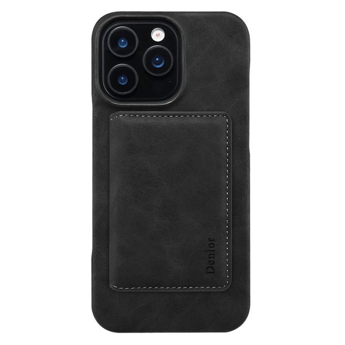 DENIOR - DENIOR D27 iPhone 16 Pro Skal Äkta Läder Magnetisk Svart