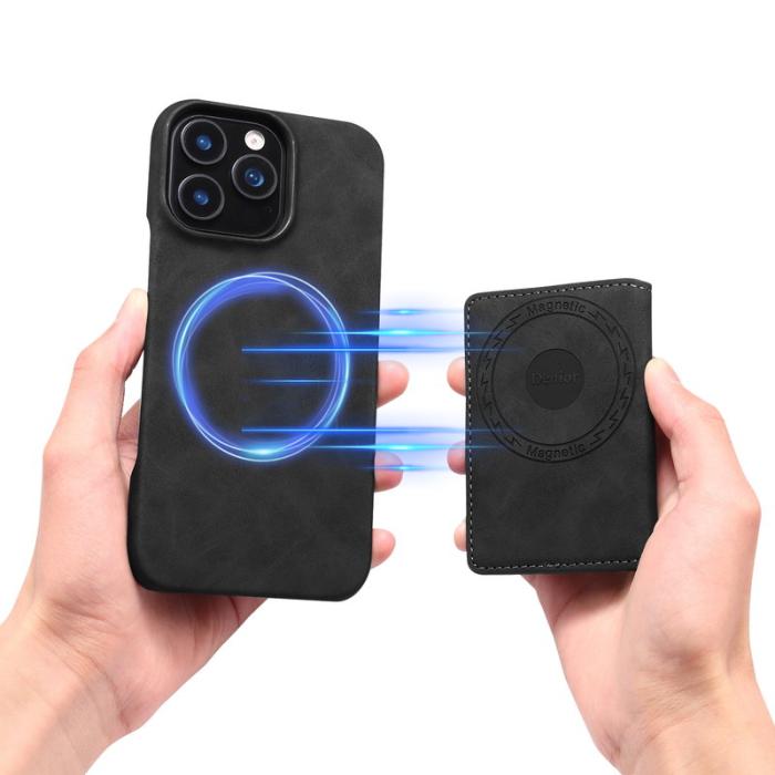 DENIOR - DENIOR D27 iPhone 16 Pro Skal Äkta Läder Magnetisk Svart