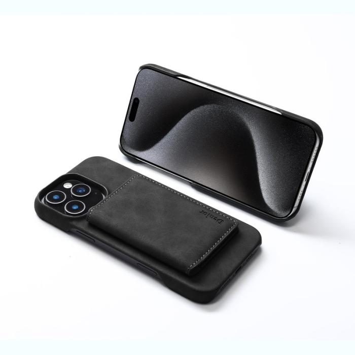 DENIOR - DENIOR D27 iPhone 16 Pro Skal Äkta Läder Magnetisk Svart