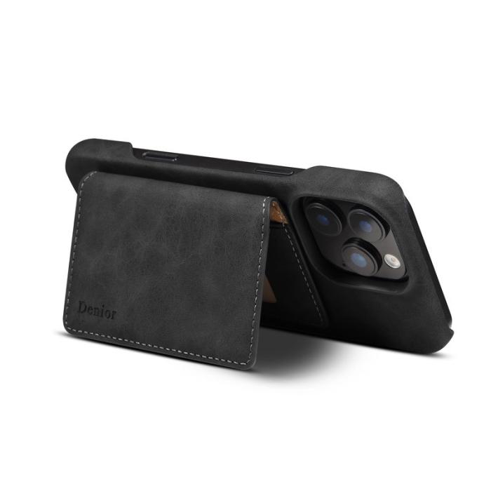 DENIOR - DENIOR D27 iPhone 16 Pro Skal Äkta Läder Magnetisk Svart