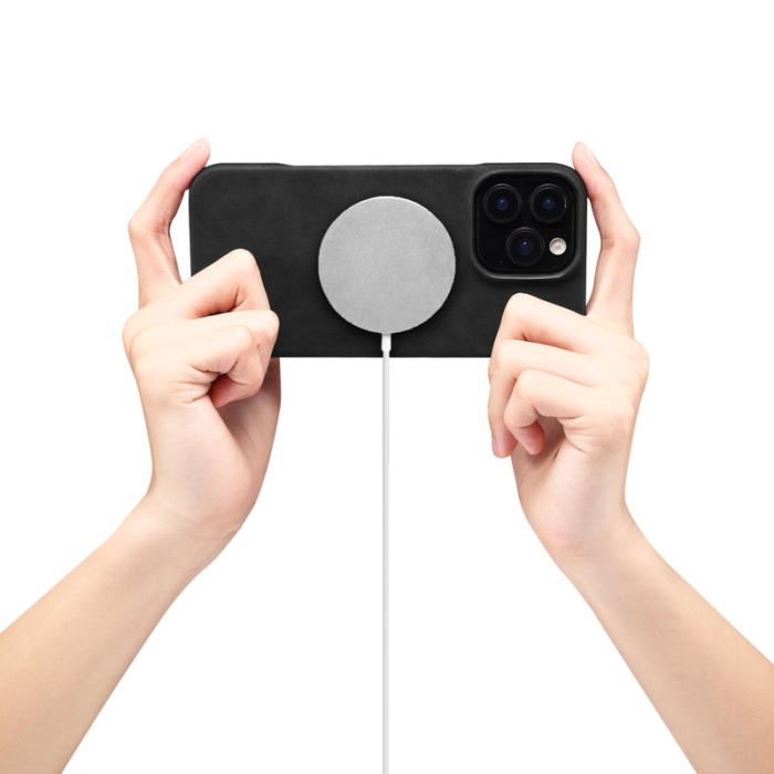 DENIOR - DENIOR D27 iPhone 16 Pro Skal Äkta Läder Magnetisk Svart