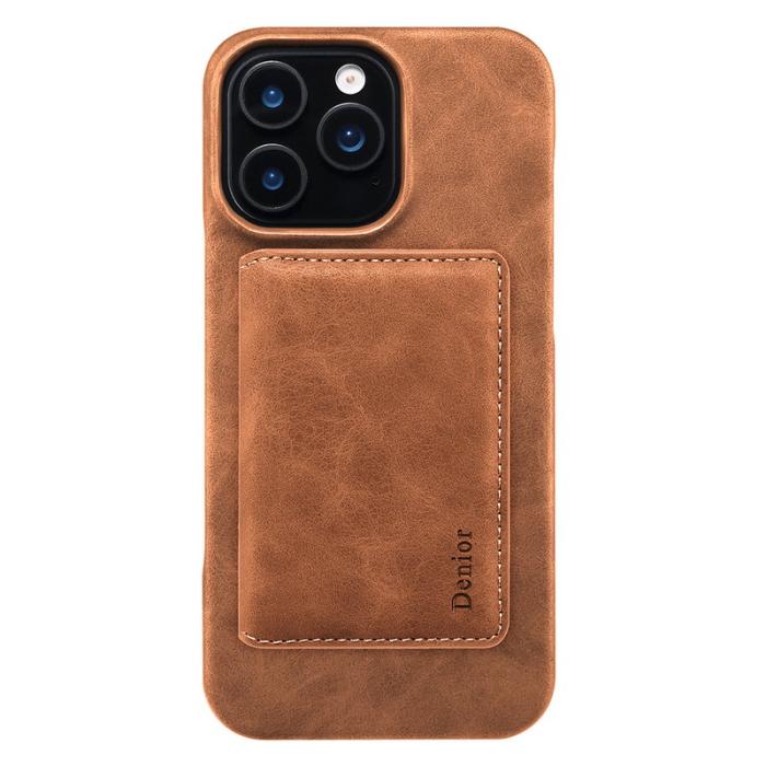 DENIOR - DENIOR D27 iPhone 16 Pro Skal Äkta Läder Magnetiskt Brun