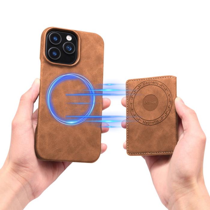 DENIOR - DENIOR D27 iPhone 16 Pro Skal Äkta Läder Magnetiskt Brun